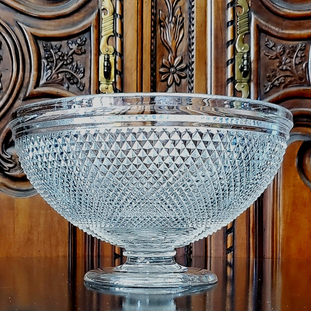1868 "Sharp Diamond" AKA "Diamond Point" Footed Bowl by New England Glass Co.